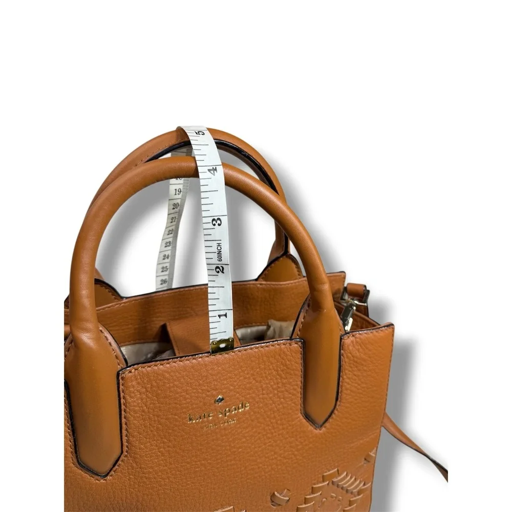 Kate Spade Meriwether Cognac Pebbled Leather Woven Diamond Satchel Crossbody Bag